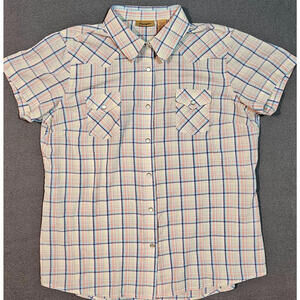 Wrangler Men's Short Sleeve L Plaid Western Snap Shirt Cowboy Style Pearl Snaps